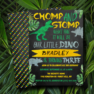 Chomp & Stomp! Dinosaur Boys 3:e födelsedagen Inbjudningar