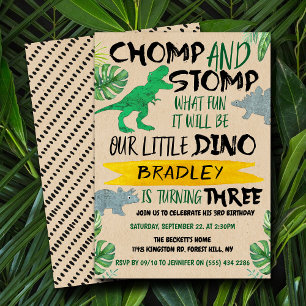 Chomp & Stomp! Dinosaur Boys 3:e födelsedagen Inbjudningar
