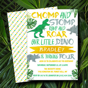 Chomp & Stomp! Dinosaur Boys 4e födelsedagen Inbjudningar