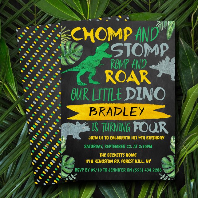 Chomp & Stomp! Dinosaur Boys 4e födelsedagen Inbjudningar (Skapare uppladdad)
