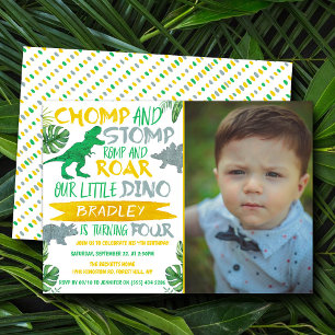 Chomp & Stomp! Dinosaur Boys 4e födelsedagen Photo Inbjudningar