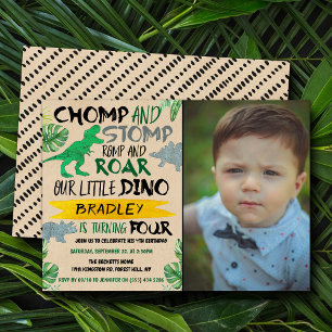 Chomp & Stomp! Dinosaur Boys 4e födelsedagen Photo Inbjudningar