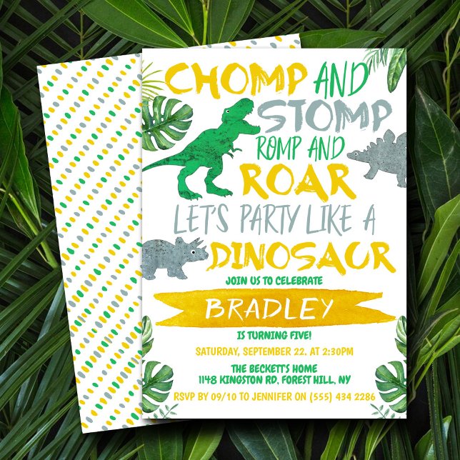 Chomp & Stomp! Dinosaur Boys alla åldrar Födelseda Inbjudningar (Skapare uppladdad)