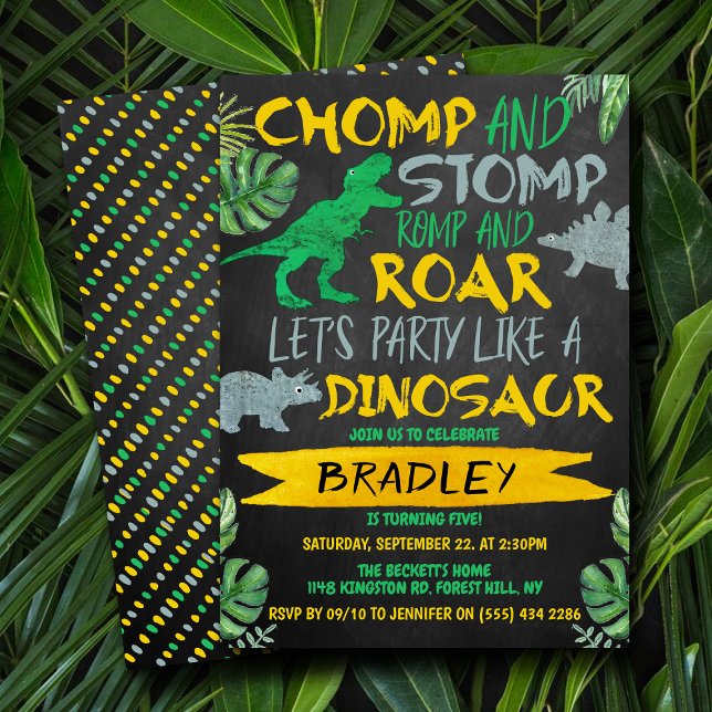 Chomp & Stomp! Dinosaur Boys alla åldrar Födelseda Inbjudningar (Skapare uppladdad)