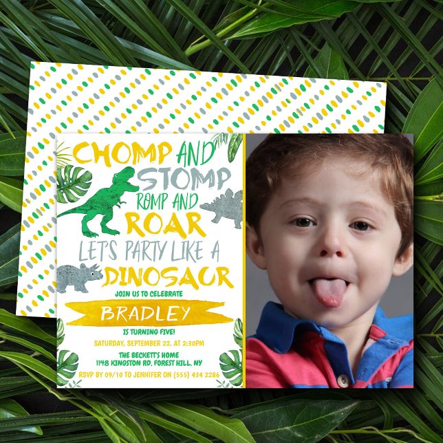 Chomp & Stomp! Dosering vid alla ålders födelsemot Inbjudningar (Skapare uppladdad)