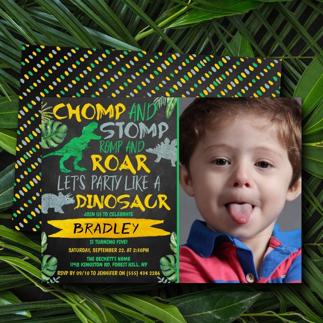 Chomp & Stomp! Dosering vid alla ålders födelsemot Inbjudningar (Skapare uppladdad)