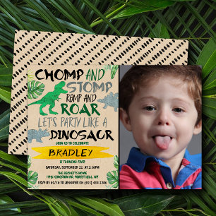 Chomp & Stomp! Dosering vid alla ålders födelsemot Inbjudningar