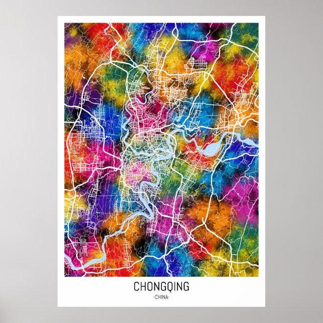 Chongqing China City Karta Poster (Framsidan)