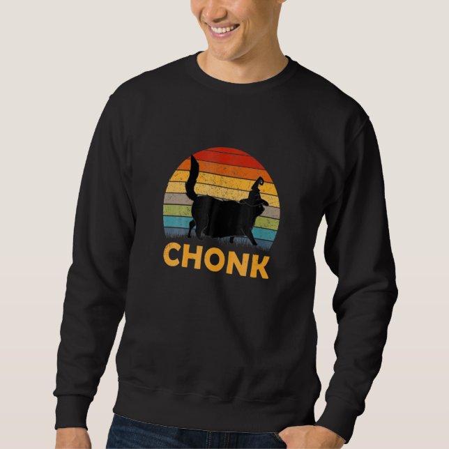 Chonk Black Cat Halloween Broom Broomstick Witchcr Lång Ärmad Tröja (Framsida)