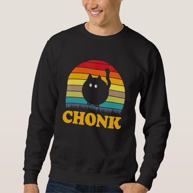 Chonk Cat  Meme Retro Chonk Lång Ärmad Tröja (Framsida)