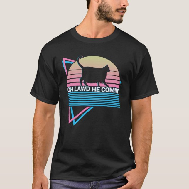 Chonk Cat Retro Oh Lawd He Comin T Shirt (Framsida)