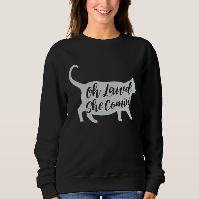 Chonk Cat Scale Meme Oh Lawd She Comin Cat Girl T Shirt (Framsida)
