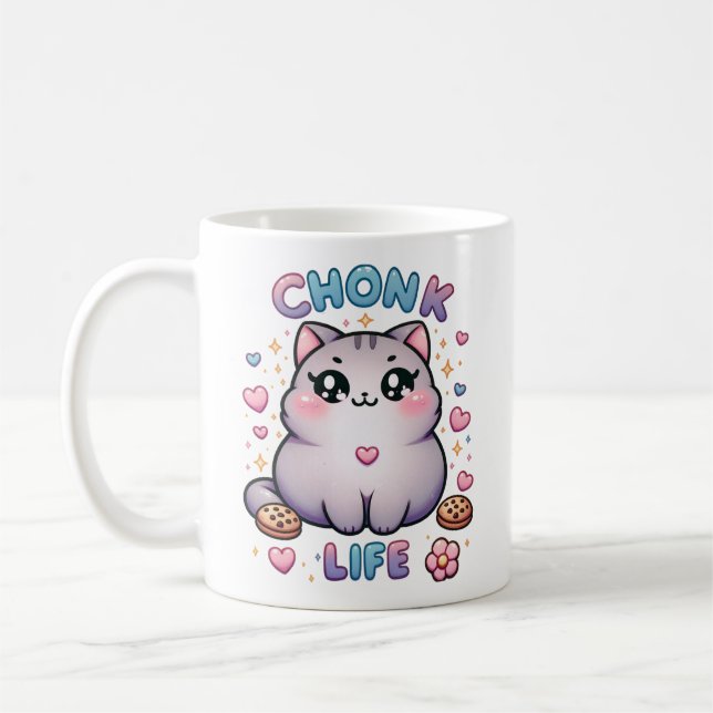 CHONK LIFE CAT - Kawaii Stil Cat Design Kaffemugg (Vänster)