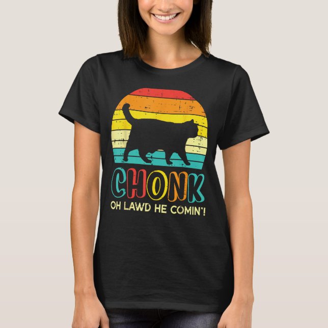 Chonk Tjock Cat Meme Sunset Black Kitten Manar Kvi T Shirt (Framsida)