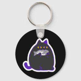 Chonky Black Cat with a Fish Keychain Nyckelring
