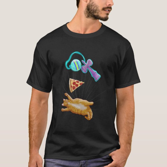 Chonky cat with pizza and kendama t shirt (Framsida)