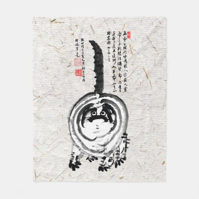 Chonky Stripe Japanska Tabby katt Fleecefilt (Framsidan)