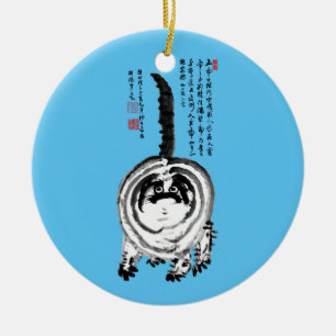 Chonky Stripe Japanska Tabby katt Julgransprydnad Keramik