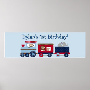 Choo Choo Animal Tåg Birthday Banner Sign Poster