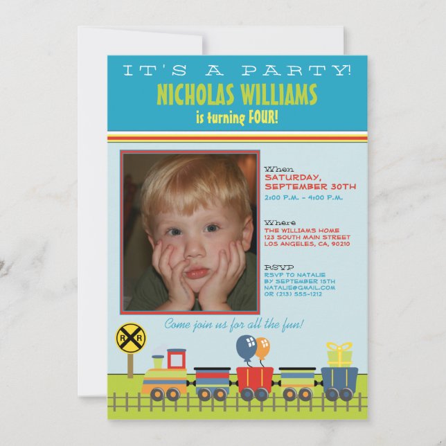 Choo Choo Aqua Child's Födelsedagsfest inbjudan (Framsida)