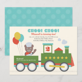 Choo Choo Tåg Aqua Bear Conductor Födelsedagsfest Inbjudningar