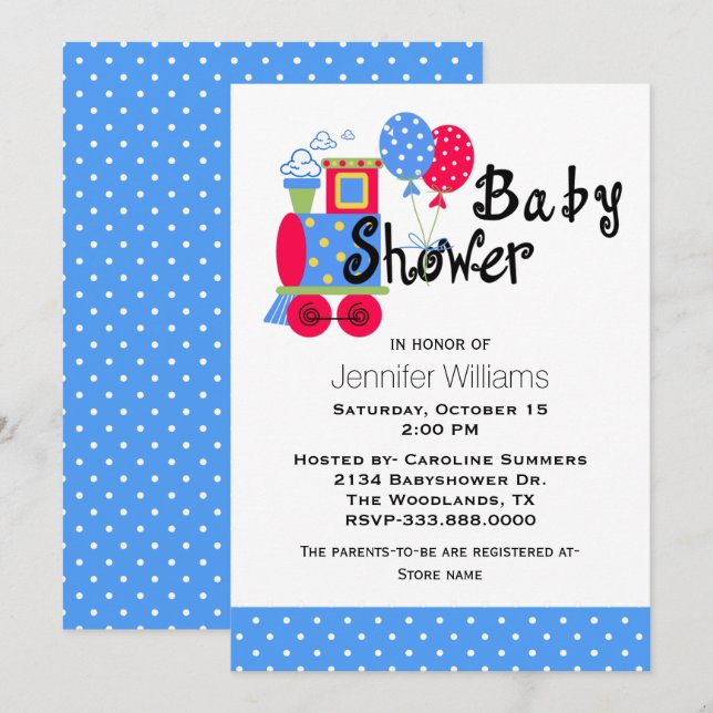 Choo Choo Tåg Baby Shower-inbjudan Inbjudningar (Fram/baksida)