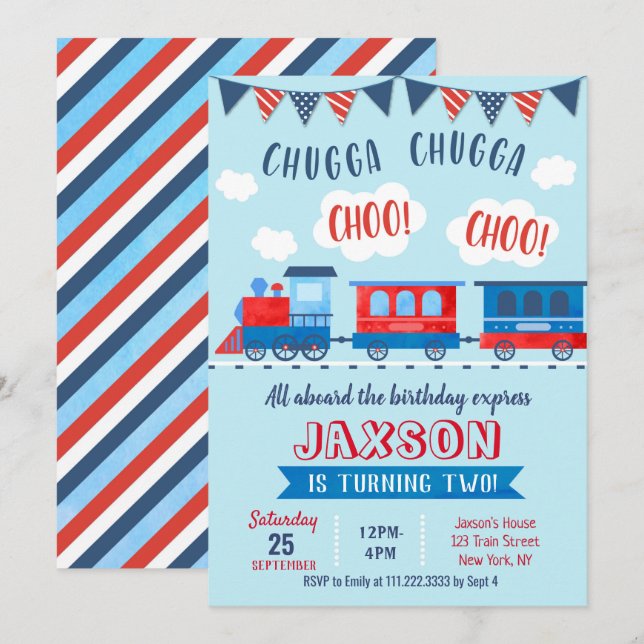 Choo Choo Tåg Birthday-inbjudningar Inbjudningar (Fram/baksida)