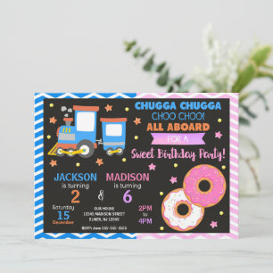 Choo Choo Tåg & Donuts Födelsedagsfirande Inbjudningar