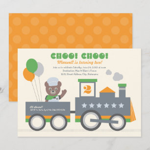 Choo Choo Tåg Orange Bear Conductor Birthday Inbjudningar