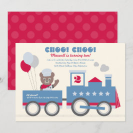 Choo Choo Tåg Red Bear Conductor Födelsedagsfest Inbjudningar