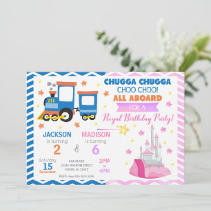 Choo Choo Train & Prinsessa Gemensam Födelsedag Inbjudningar