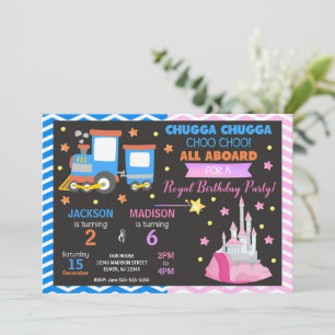 Choo Choo Train & Prinsessa Gemensam Födelsedag Inbjudningar