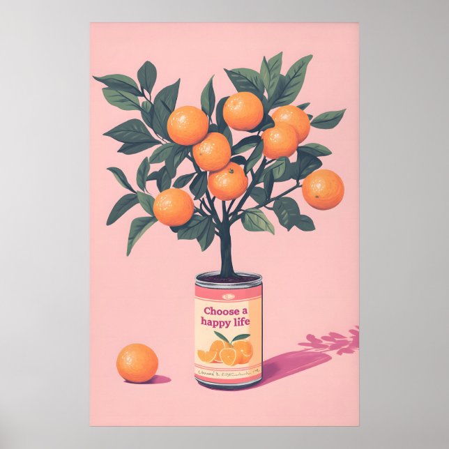 Choose a Happy Life Art Print, Motivational Orange Poster (Framsidan)