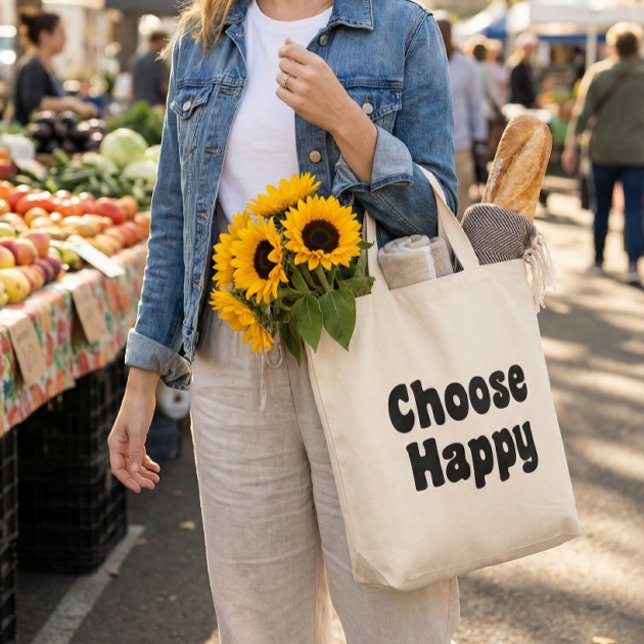 Choose Happy Inspirational Quote Retro Black Text Tygkasse (Skapare uppladdad)