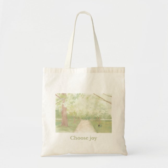 “Choose Joy” Aesthetic Tote Bag – Soft Nature  Tygkasse (Framsidan)