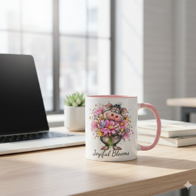 Choose Joy Every Day Mug: Cute Pig & Floral Art Mugg (Skapare uppladdad)