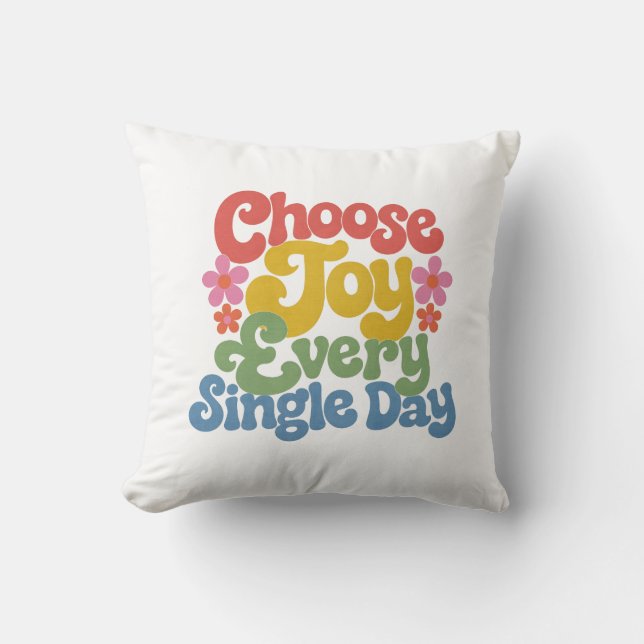Choose Joy Every Single Day Retro Rainbow  Kudde (Framsida)