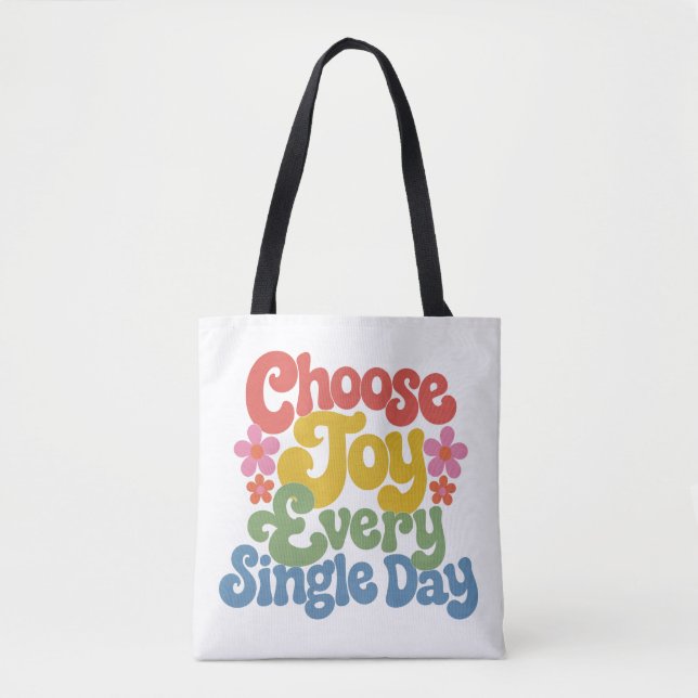 Choose Joy Every Single Day Retro Rainbow  Tygkasse (Framsida)