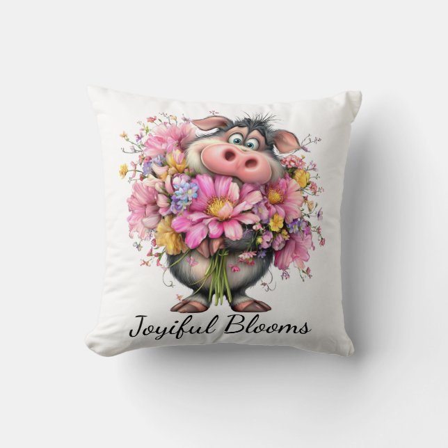 Choose Joy Floral Pig Throw Pillow Kudde (Framsida)