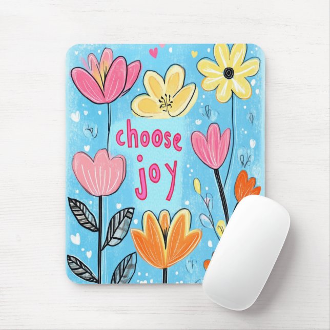 Choose Joy Whimsical Folk Art Floral Musmatta (Med mus)