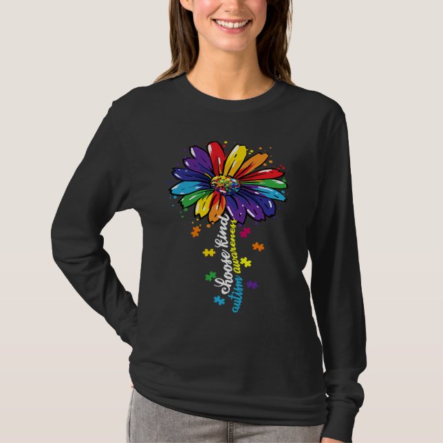 Choose Kind Autism Awareness Sunflower Mom Women K T Shirt (Framsida)