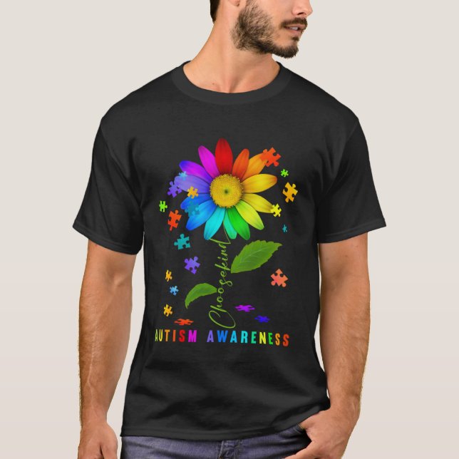Choose Kind Autism Awareness Sunflower Puzzle For  T Shirt (Framsida)