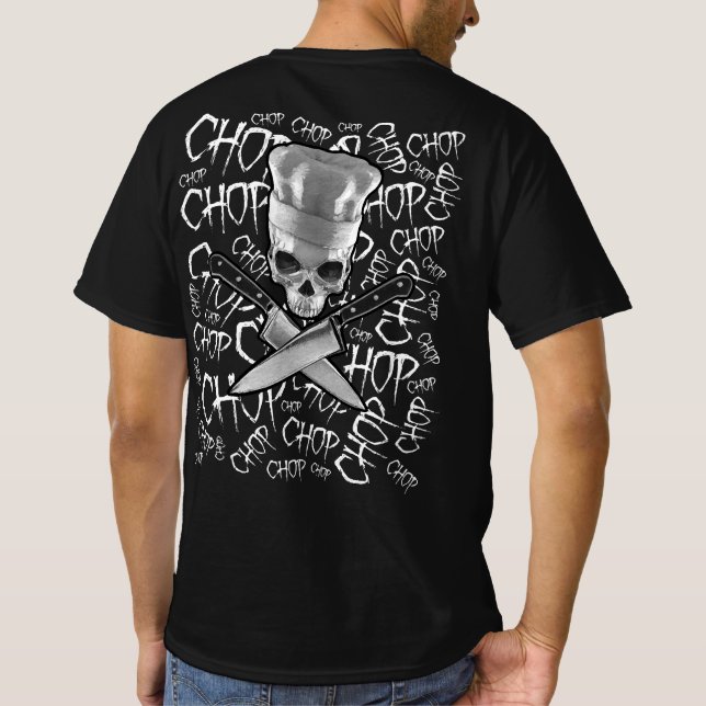 Chop Chop Chop Chop Funny Manic Chef Skull T Shirt (Baksida)
