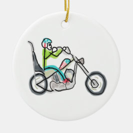 Chopper Motorcycle Stickman Julgransprydnad Keramik