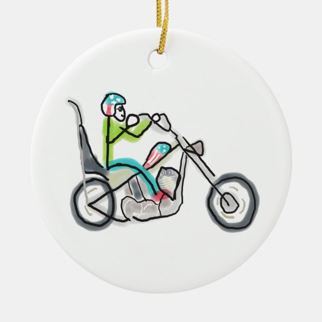 Chopper Motorcykel Stickman Julgransprydnad Keramik (Framsidan)