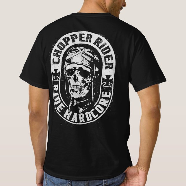 Chopper Skull Rider Motorcycle Ride Hardcore T-S T Shirt (Baksida)
