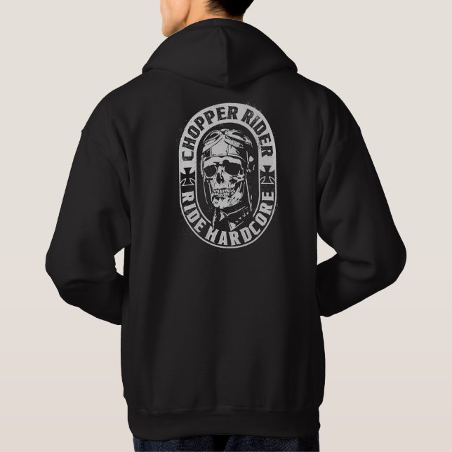 Chopper Skull Rider Motorcykel Åk Hardcore Hood Hoodie (Baksida)