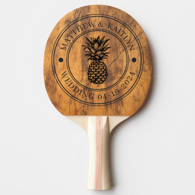 Chopping Block Pineapple Wedding Crest & Names Pingisracket (Framsidan)