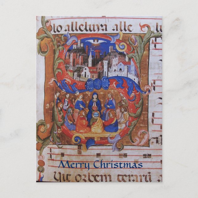 CHORAL MUSIC CHRISTMAS PARCHMENT MED SAINS HELG VYKORT (Framsida)