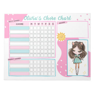 Chore Chart Reward Chart for Daily Routine Girl Anteckningsblock